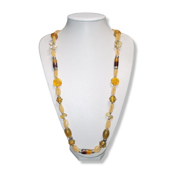 Vintage Blown Glass Beads, Brown, Amber, Gold, Multi-shapes strand 36" - Picture 7 of 9